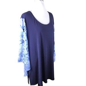 JM Collection Abstract Color block Roundneck Flare Sleeve Slit Tunic Top XXL